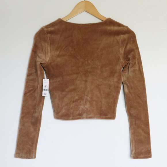 Ardene Light Brown Velour Long Sleeve Crop Top NWT - Picture 2 of 9